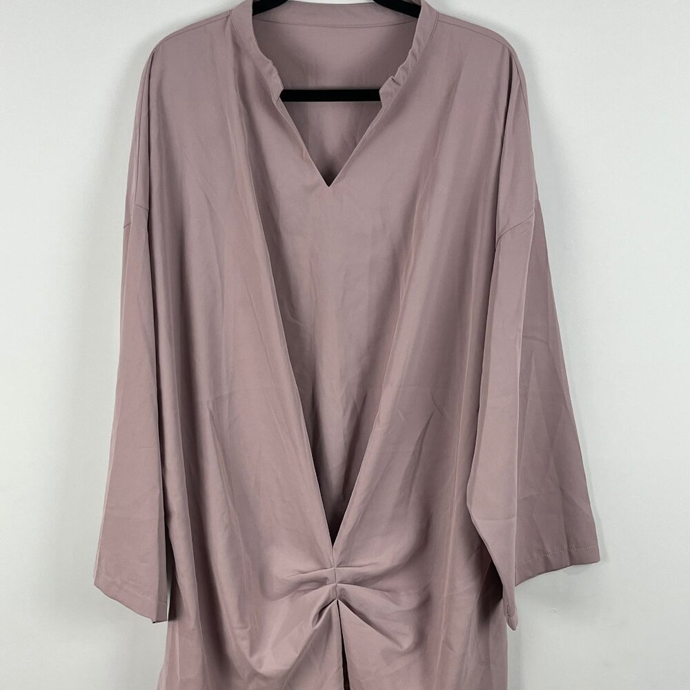 Shein Top Blouse Tunic Size 4XL Purple Long Sleeve Band Collar V Neck